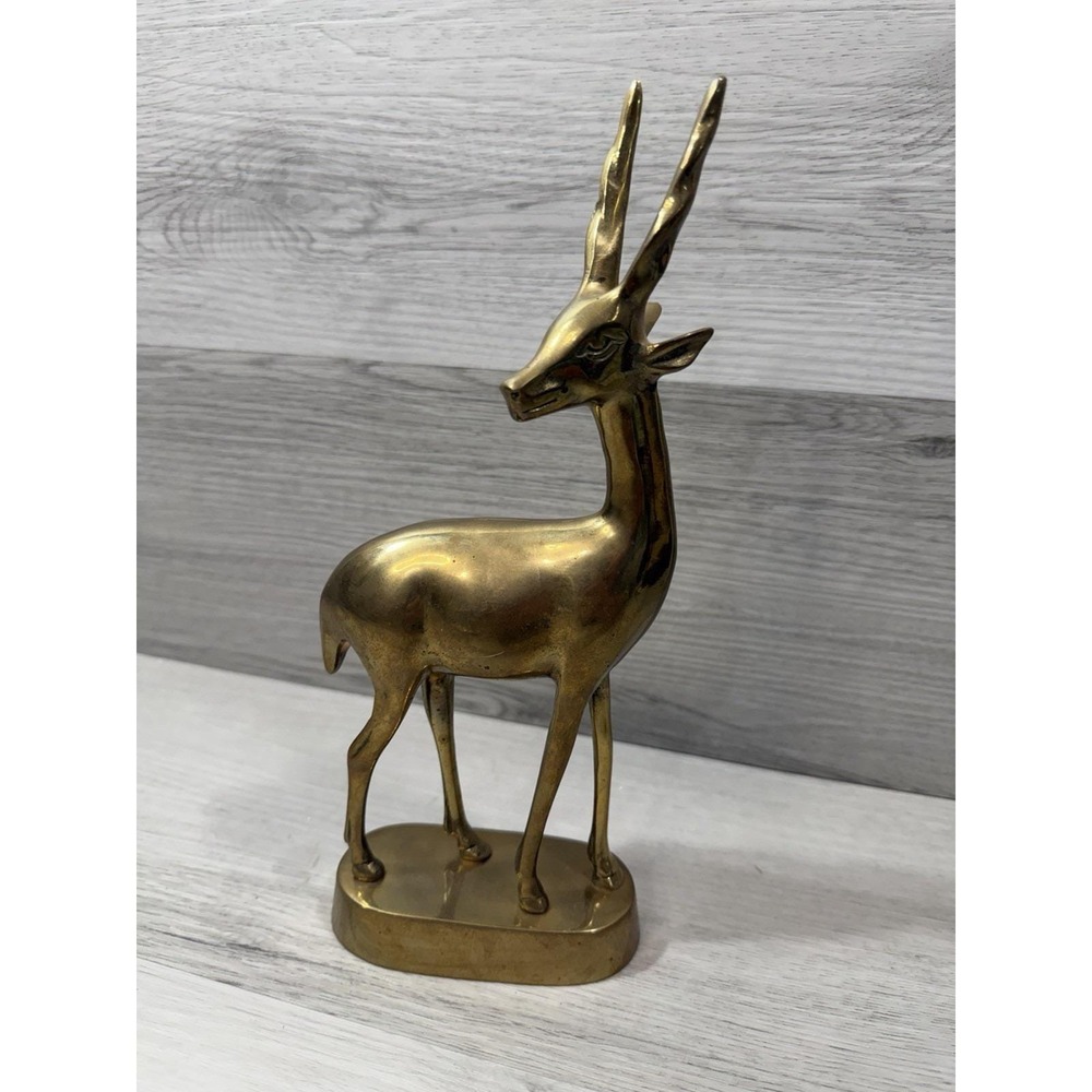 Brass Gazelle Antelope Figurine MCM Hollywood Regency Sculpture 11"